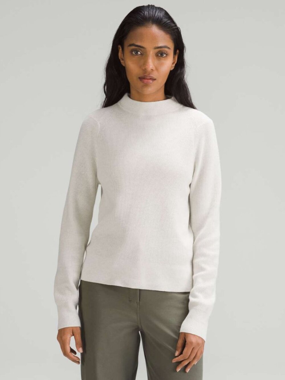 Lululemon Cotton-Blend Mock-Neck Sweater Heathered Bone XL
